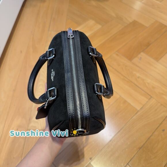 NWT Coach Mini Rowan Crossbody Bag With Cherry Charm In Suede/Sv/Black CDC93 - Picture 3 of 9